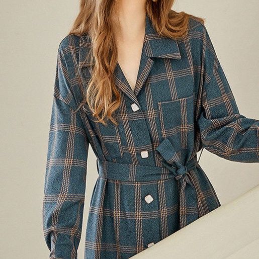 チェック 服 チェック柄テーラード襟ウエストリボンワンピース