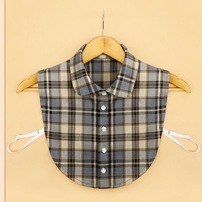 チェック 服 チェック柄丸襟付きニットドレス