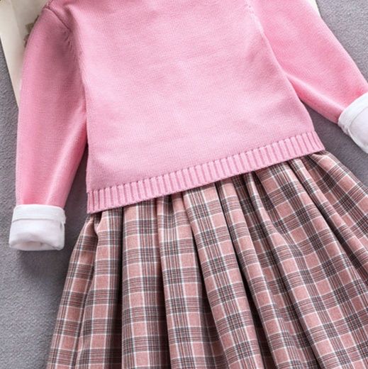 チェック 服 さくらんぼ刺繍カーディガン付き丸襟チェック柄ワンピース