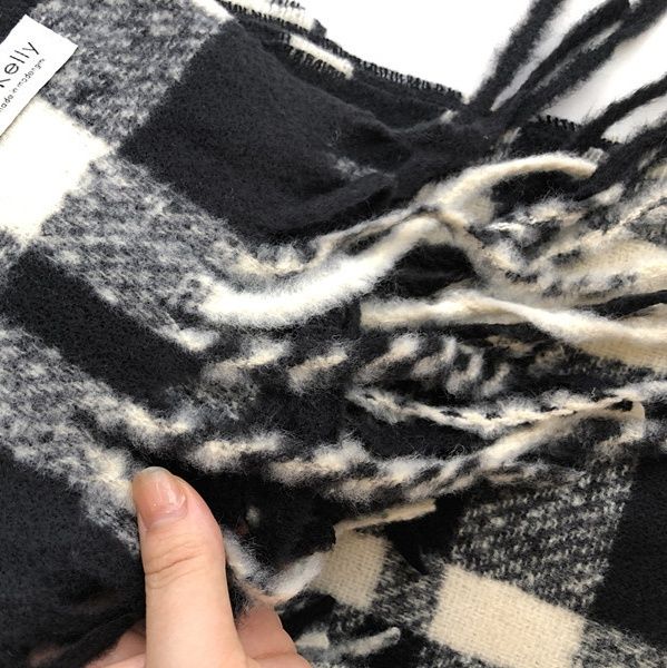 チェック 服 大判チェック柄フリンジ付きマフラー