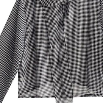 チェック 服 チェック柄長袖ブラウス リボンタイ付きトップス