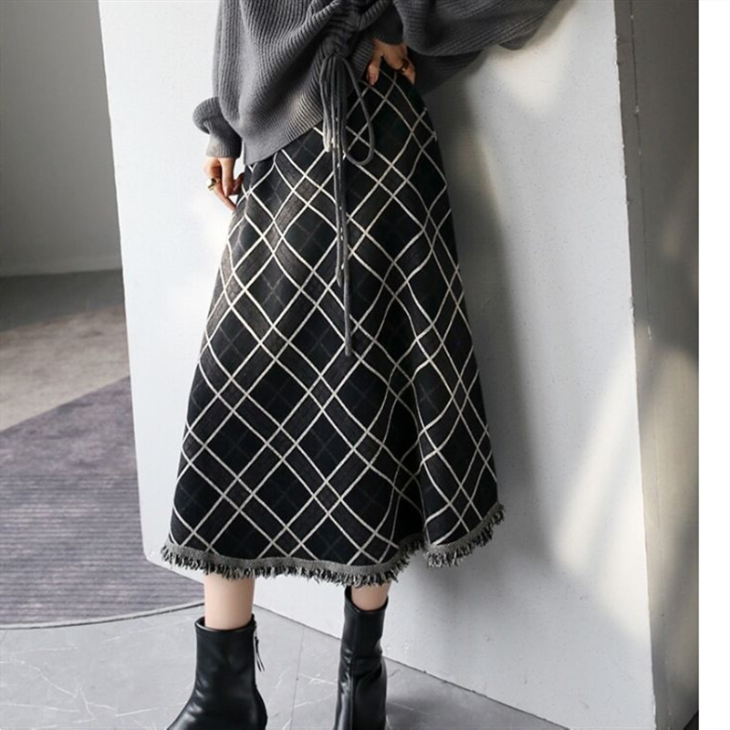 チェック 服 チェック柄フリンジスカート ミモレ丈 秋冬 大人きれいめ