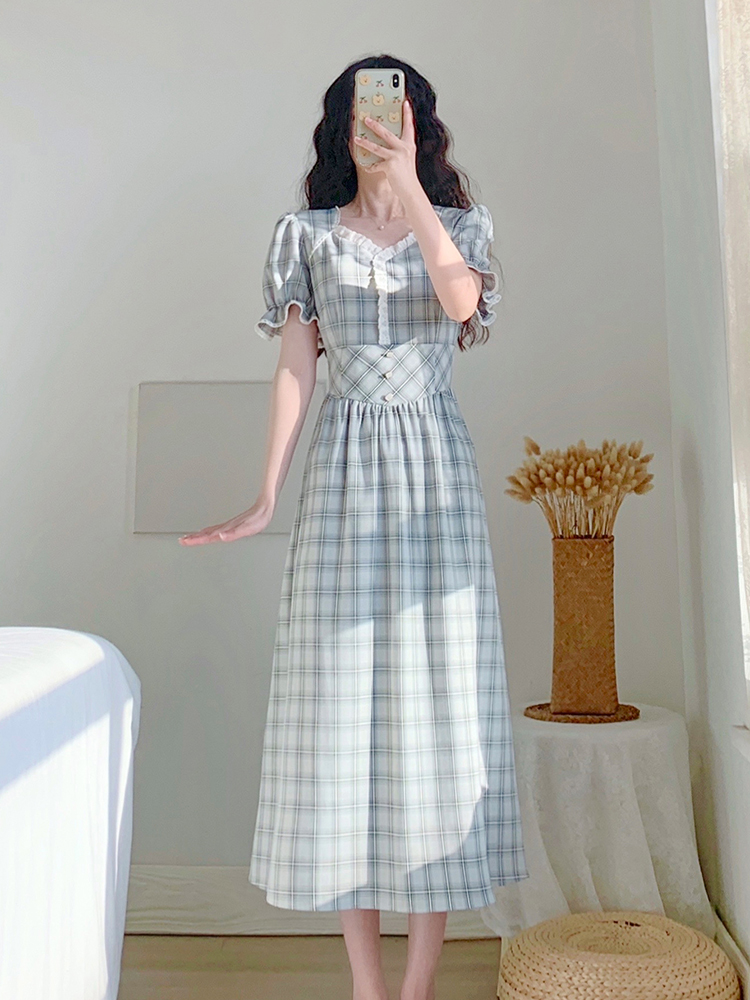 チェック服 ウエストリボンチェック柄ティードレス