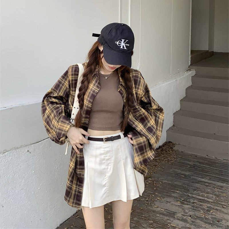 チェック 服 秋新作レディースゆったりチェック柄長袖シャツ