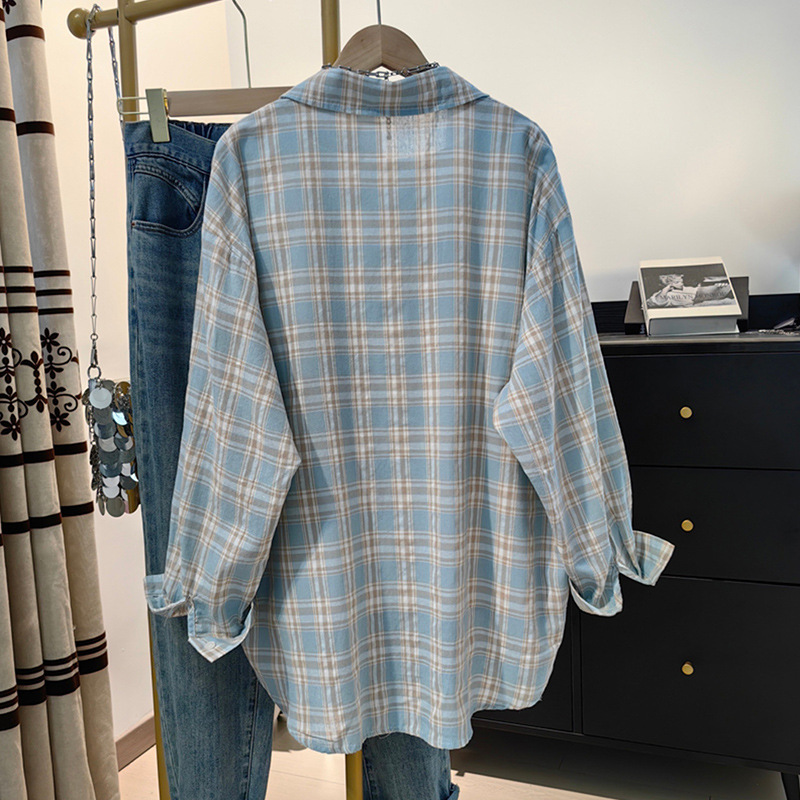 チェック 服 チェック柄ゆったりシルエット長袖ブラウス 