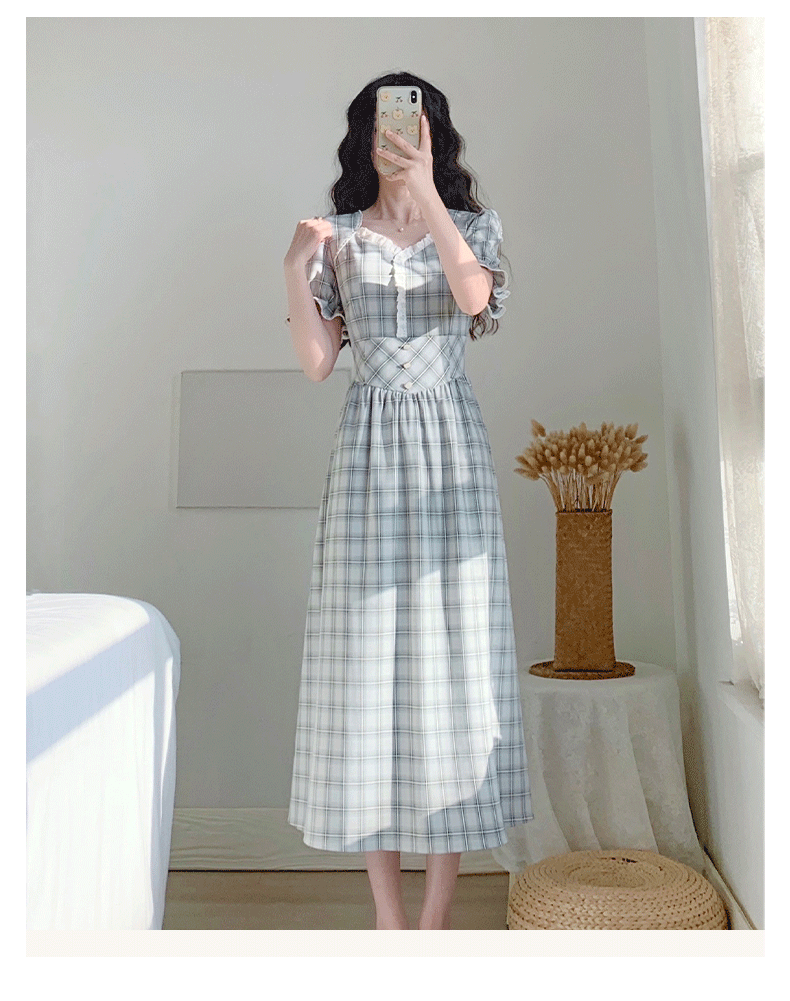 チェック服 ウエストリボンチェック柄ティードレス
