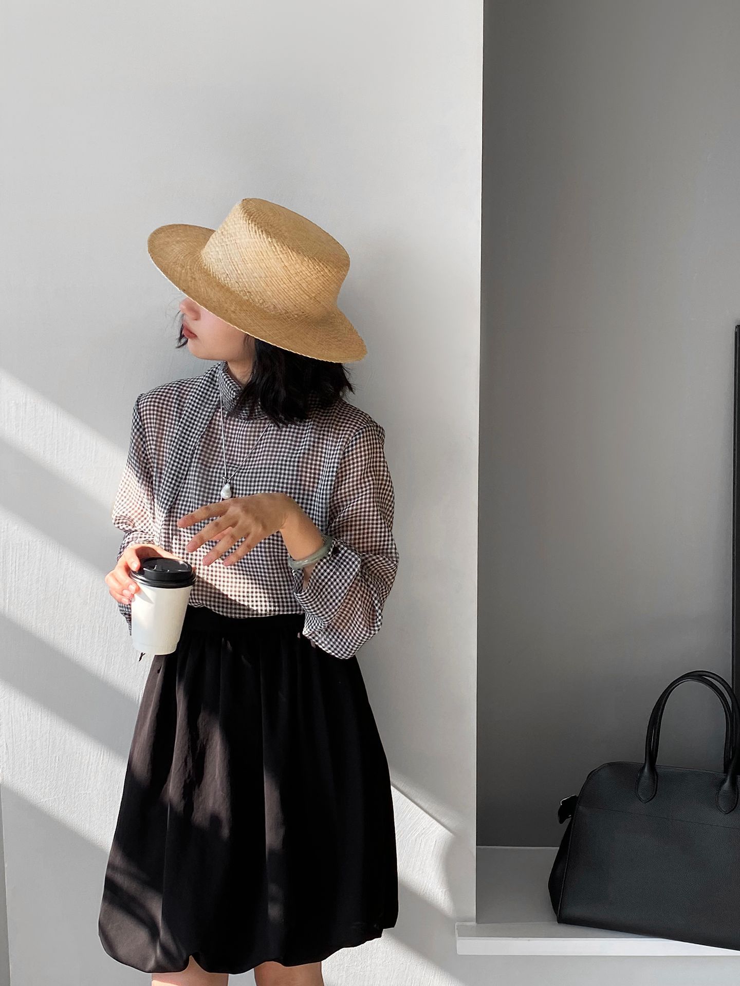 チェック 服 チェック柄長袖ブラウス リボンタイ付きトップス