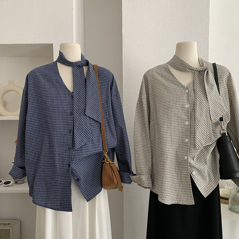 チェック 服 レディースチェック柄長袖ブラウス