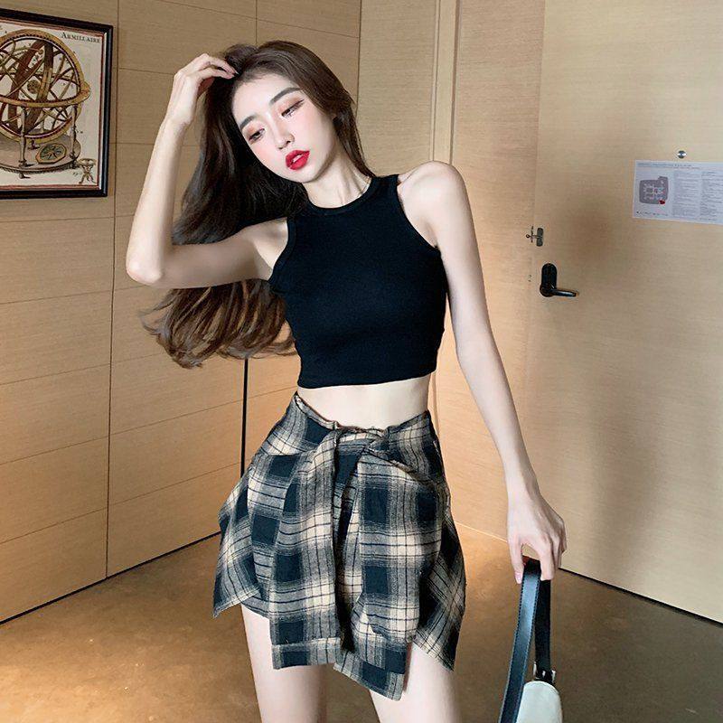 チェック 服 チェック柄アシンメトリーリボン付きミニスカート