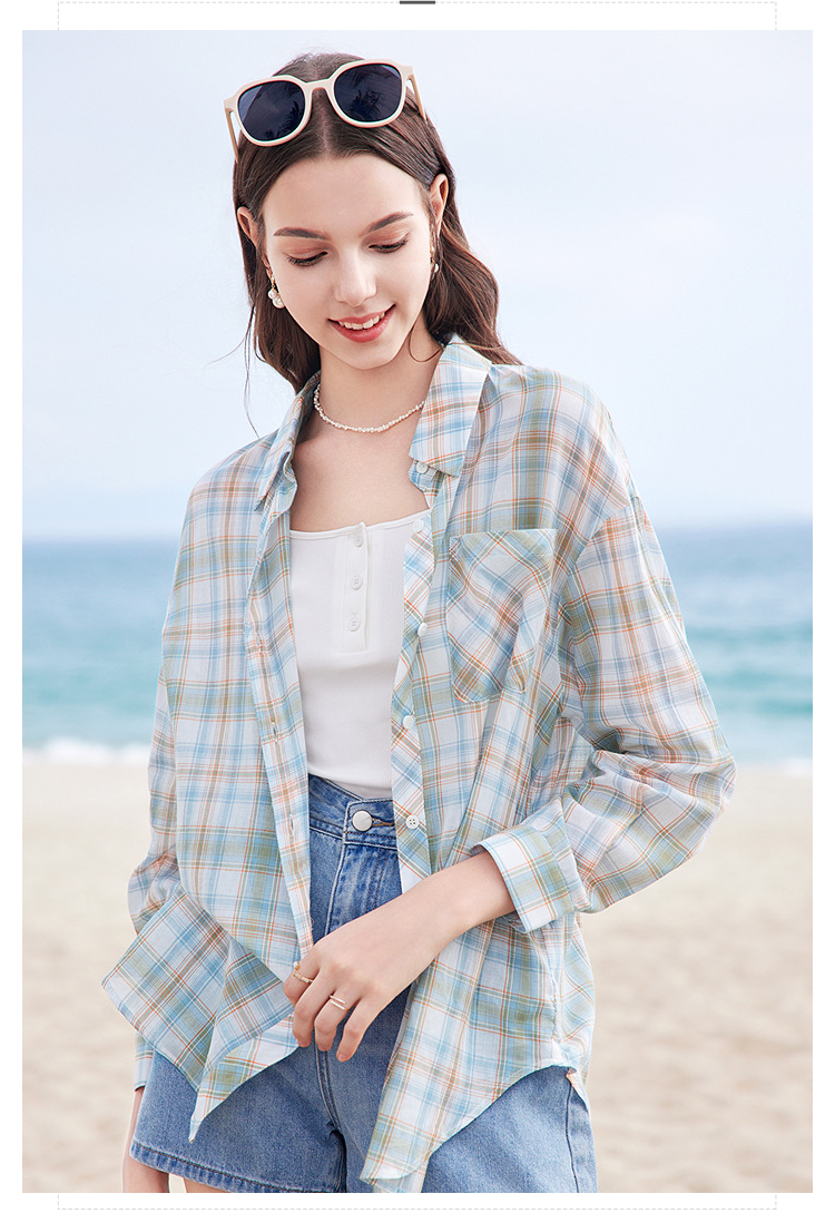 チェック服 レトロ風チェック柄長袖純綿シャツ