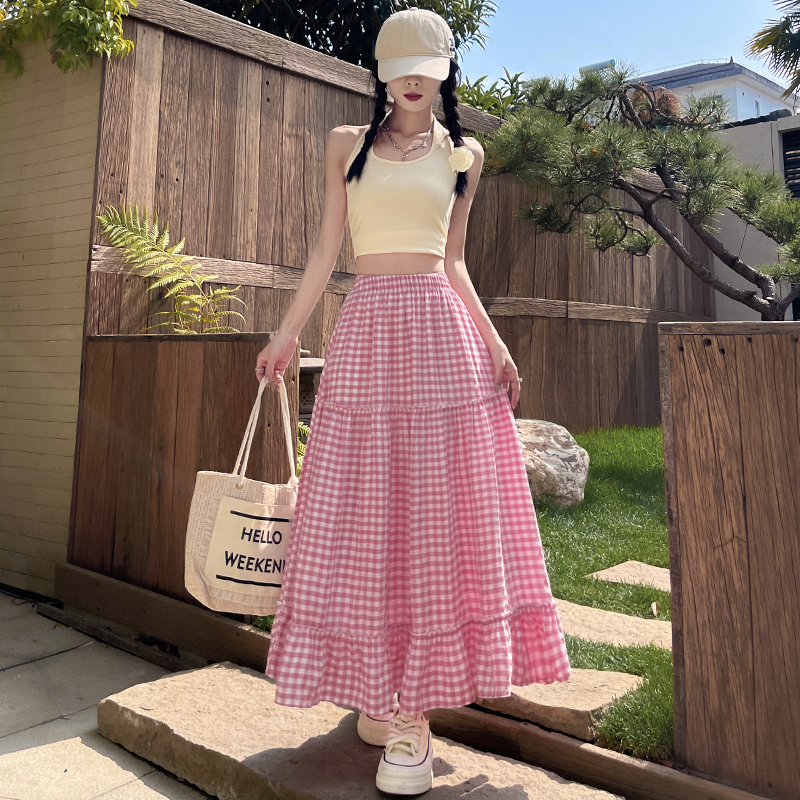 チェック服 チェック柄フリルロングスカート