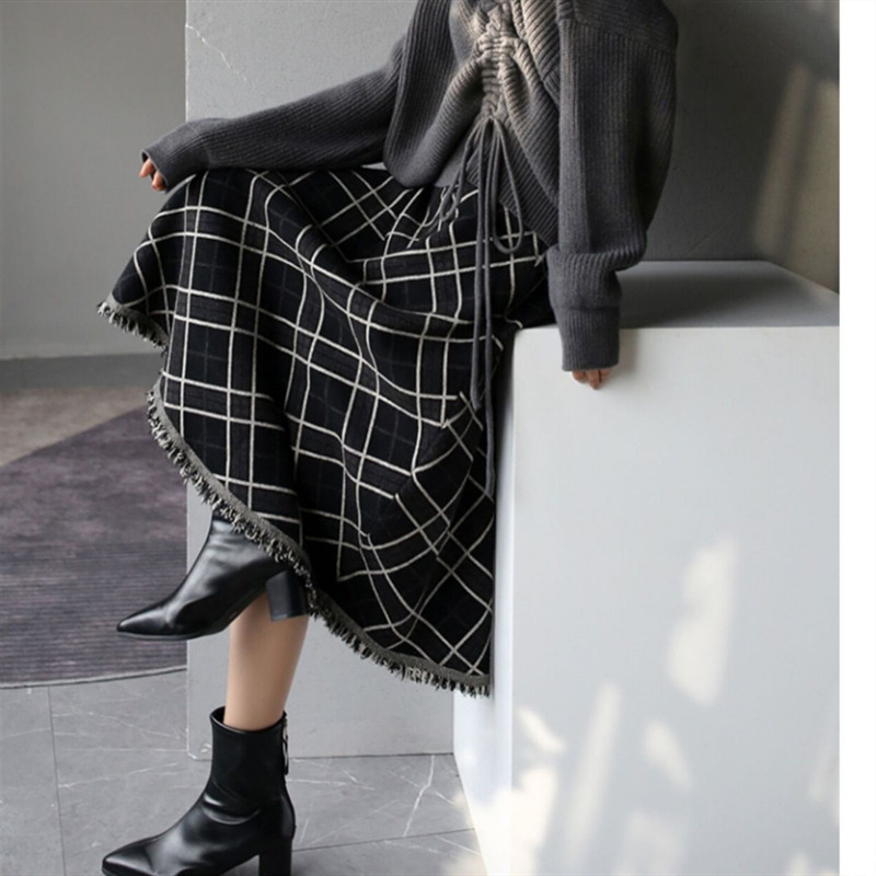 チェック 服 チェック柄フリンジスカート ミモレ丈 秋冬 大人きれいめ