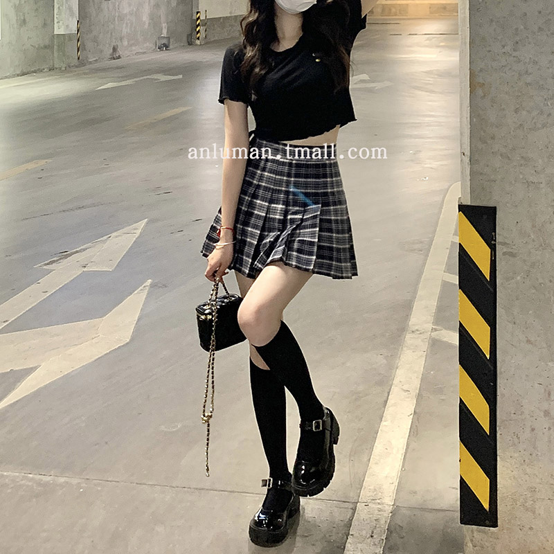 チェック服 高腰チェックプリーツミニスカート