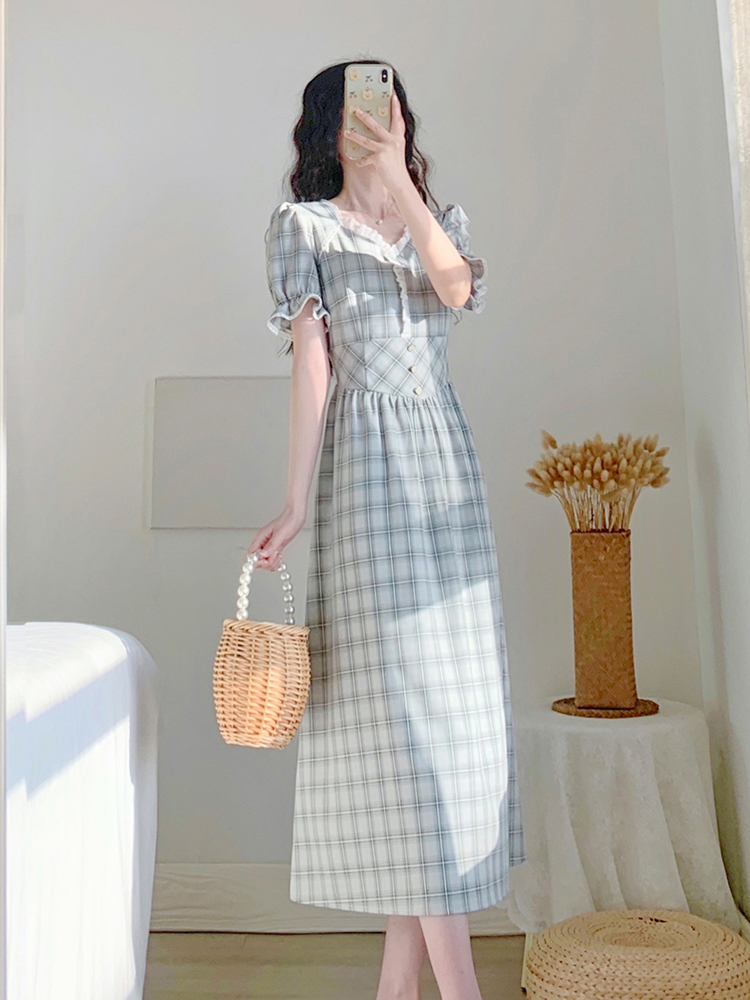チェック服 ウエストリボンチェック柄ティードレス