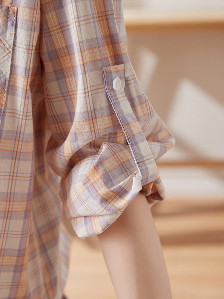 チェック服 レトロチェック柄純綿シャツ