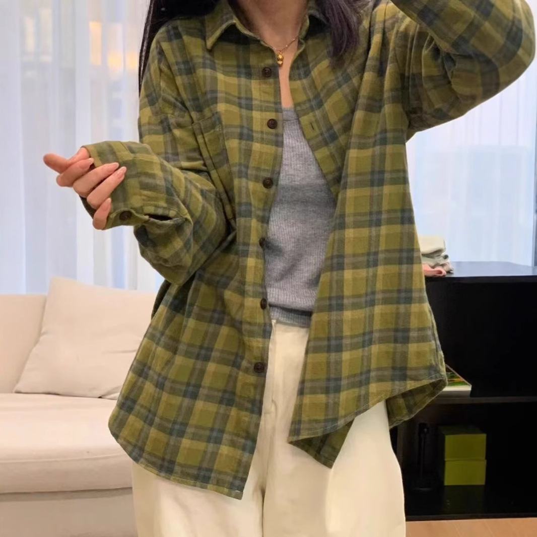 チェック 服 レディース長袖チェック柄シャツゆったりおしゃれトップス