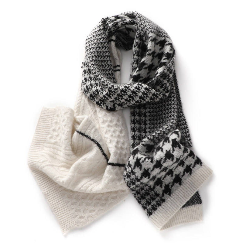 チェック 服 千鳥格子柄切替デザインニットマフラー