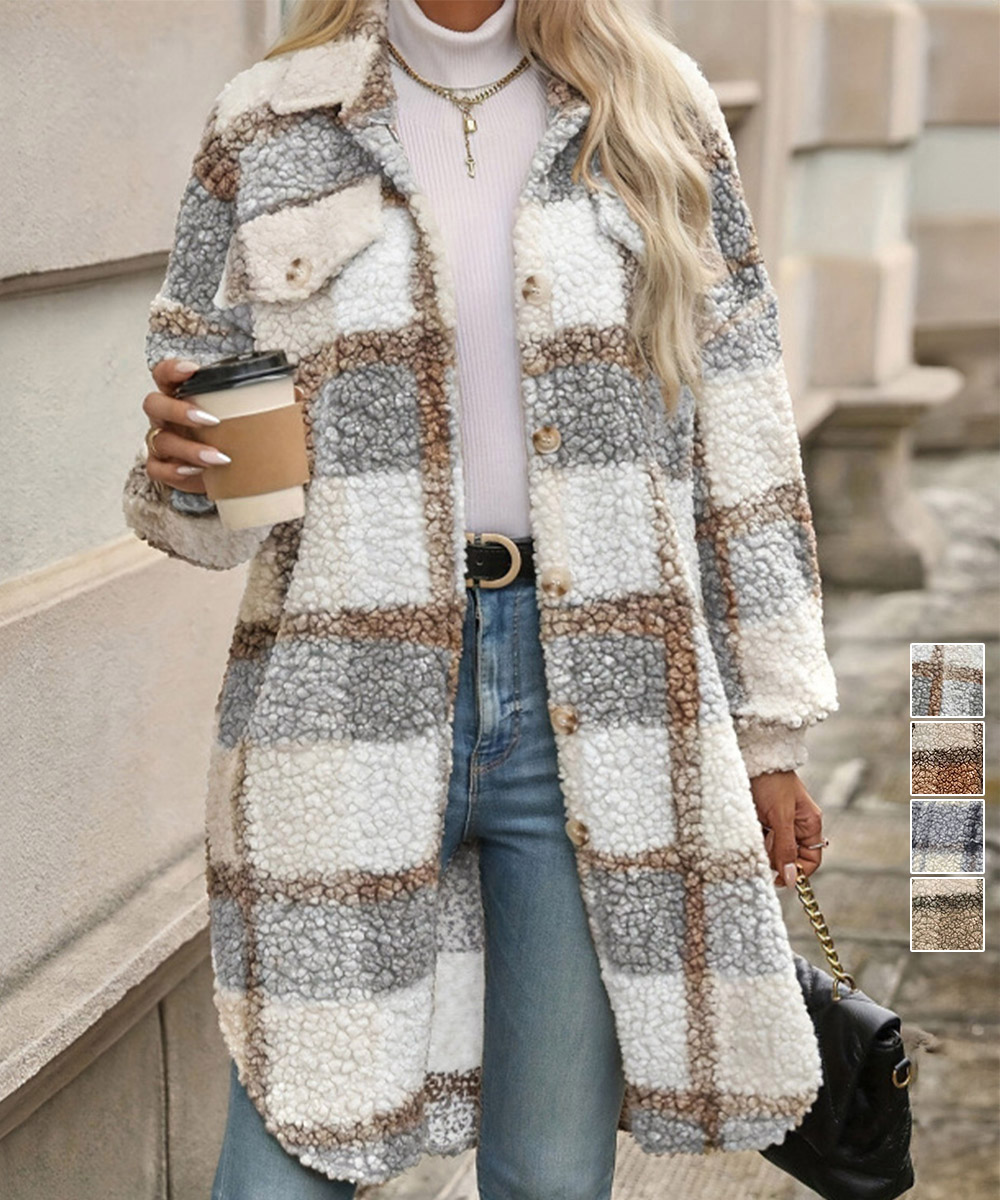 チェック 服 チェック柄ボアジャケット韓国風ロングコート