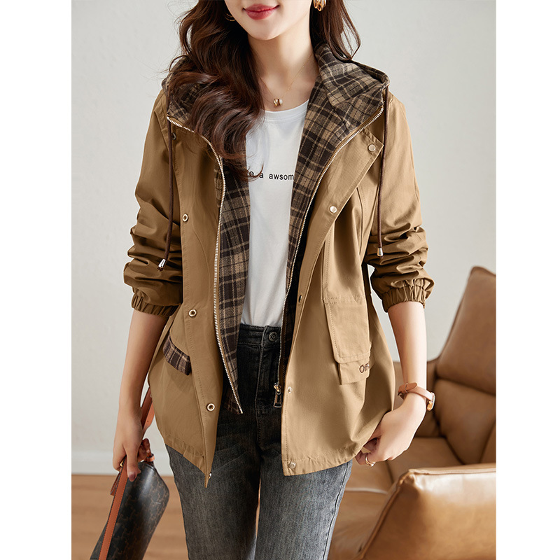 チェック 服 チェック柄リバーシブルフード付きジップアップアウター