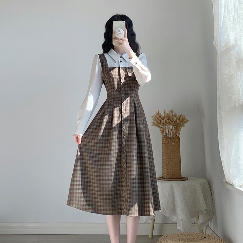 チェック服 クラシックチェック柄ジャンパースカートワンピース
