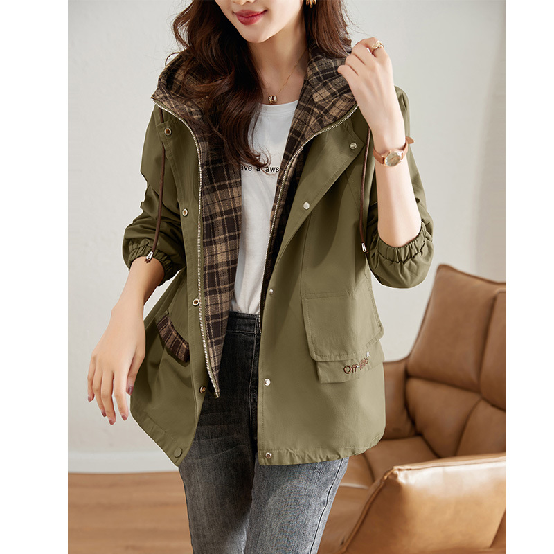 チェック 服 チェック柄リバーシブルフード付きジップアップアウター