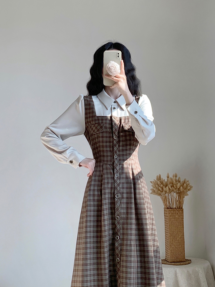 チェック服 クラシックチェック柄ジャンパースカートワンピース