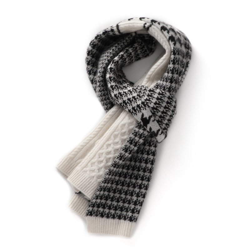 チェック 服 千鳥格子柄切替デザインニットマフラー