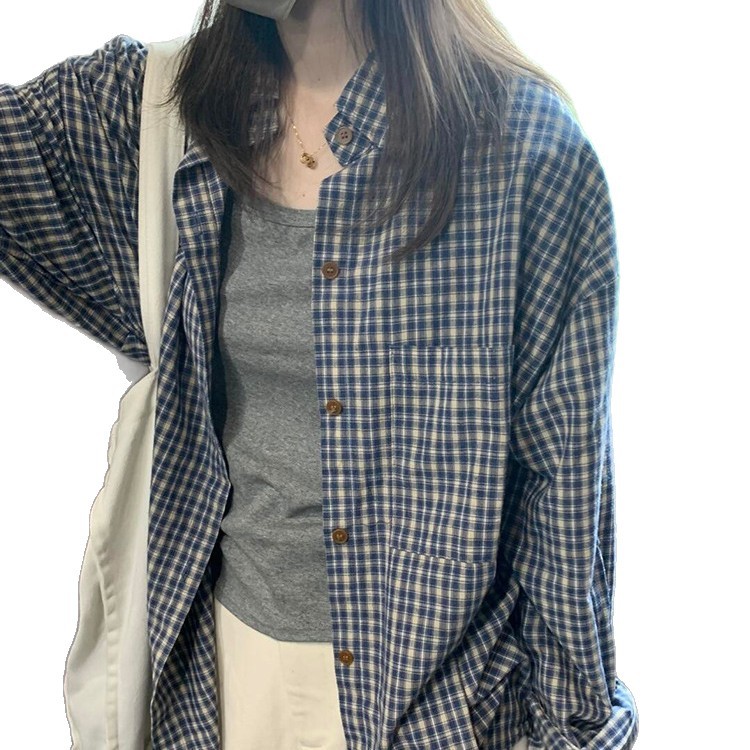 チェック 服 秋冬レディースゆったりチェック柄長袖シャツブラウス