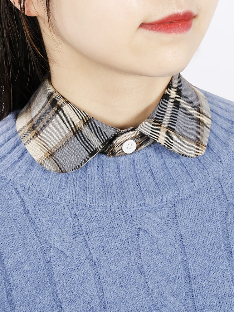 チェック 服 チェック柄丸襟付きニットドレス