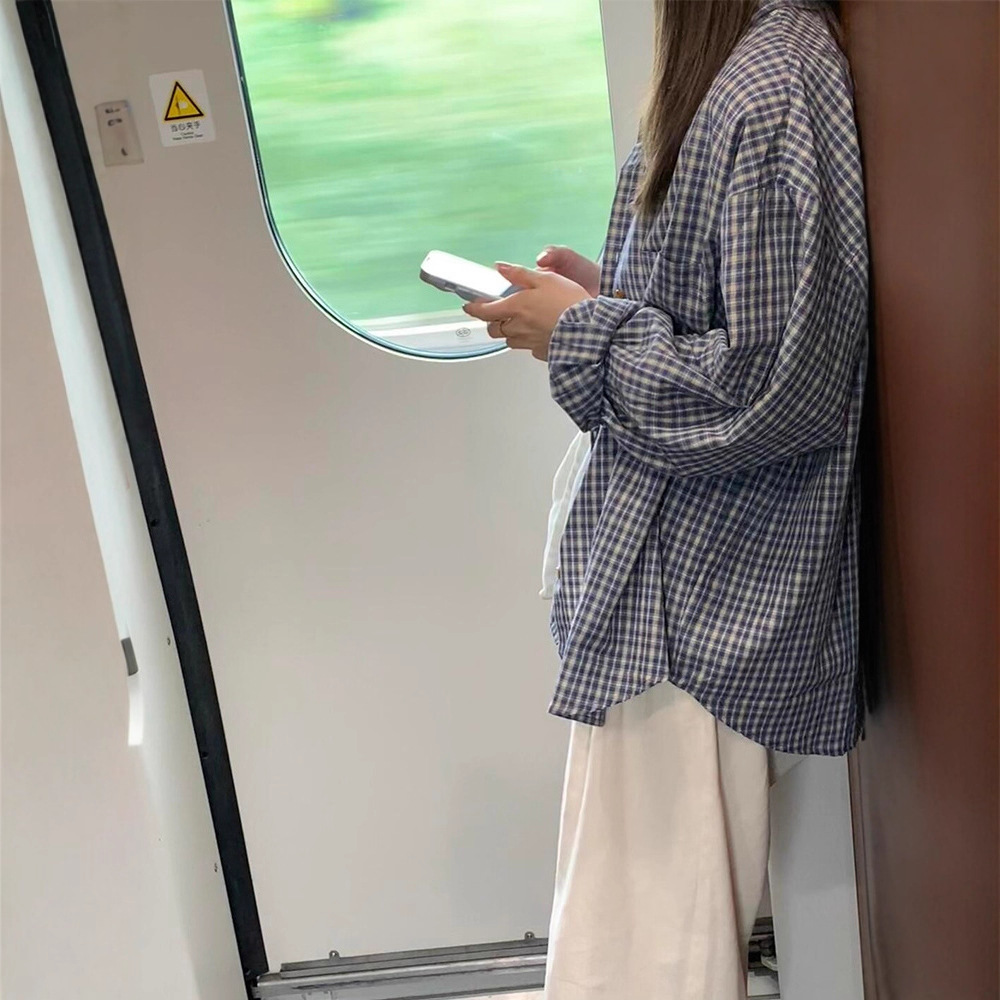 チェック 服 秋冬レディースゆったりチェック柄長袖シャツブラウス