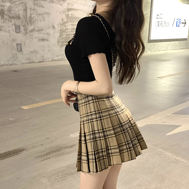 チェック服 高腰チェックプリーツミニスカート