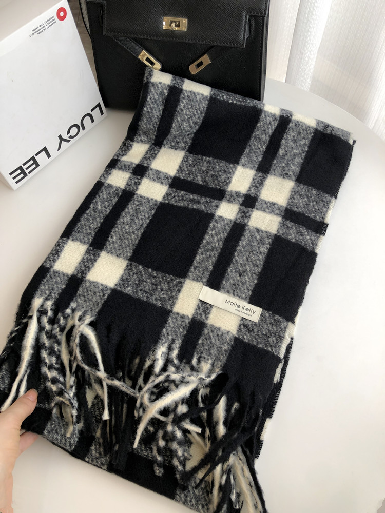 チェック 服 大判チェック柄フリンジ付きマフラー