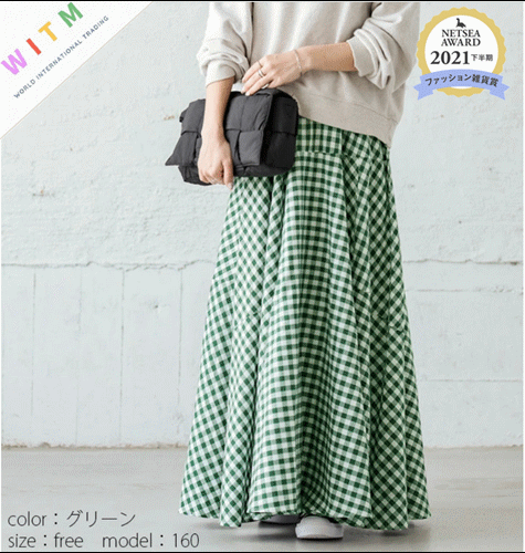 チェック 服 チェック柄ロング丈フレアスカート ウェストゴム