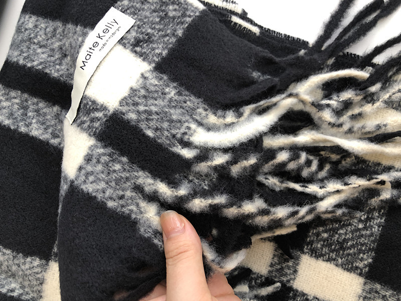 チェック 服 大判チェック柄フリンジ付きマフラー