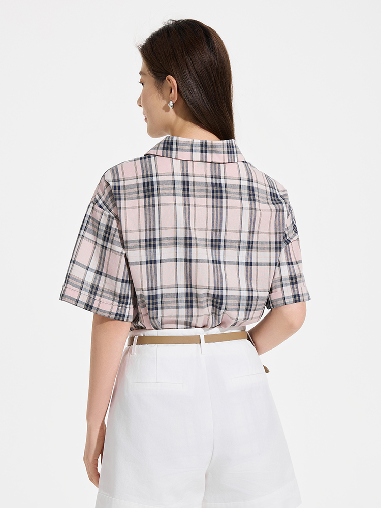 チェック服 レトロ風チェック柄半袖シャツ