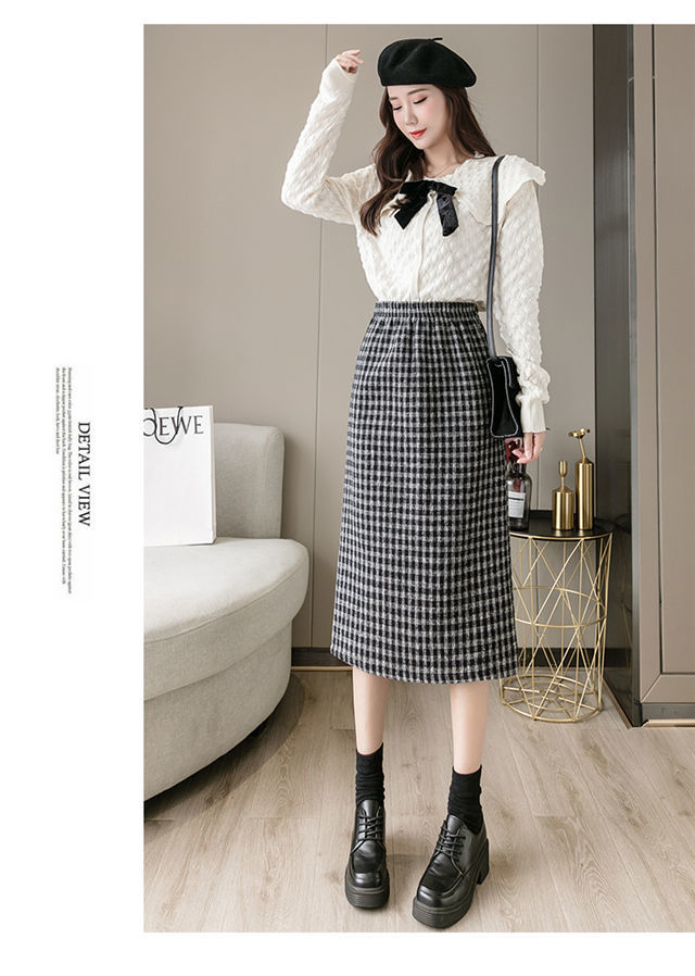 チェック 服 チェック柄ミドル丈裏起毛スリット入りスカート