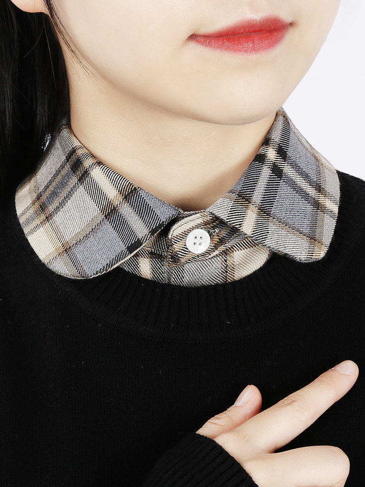 チェック 服 チェック柄丸襟付きニットドレス