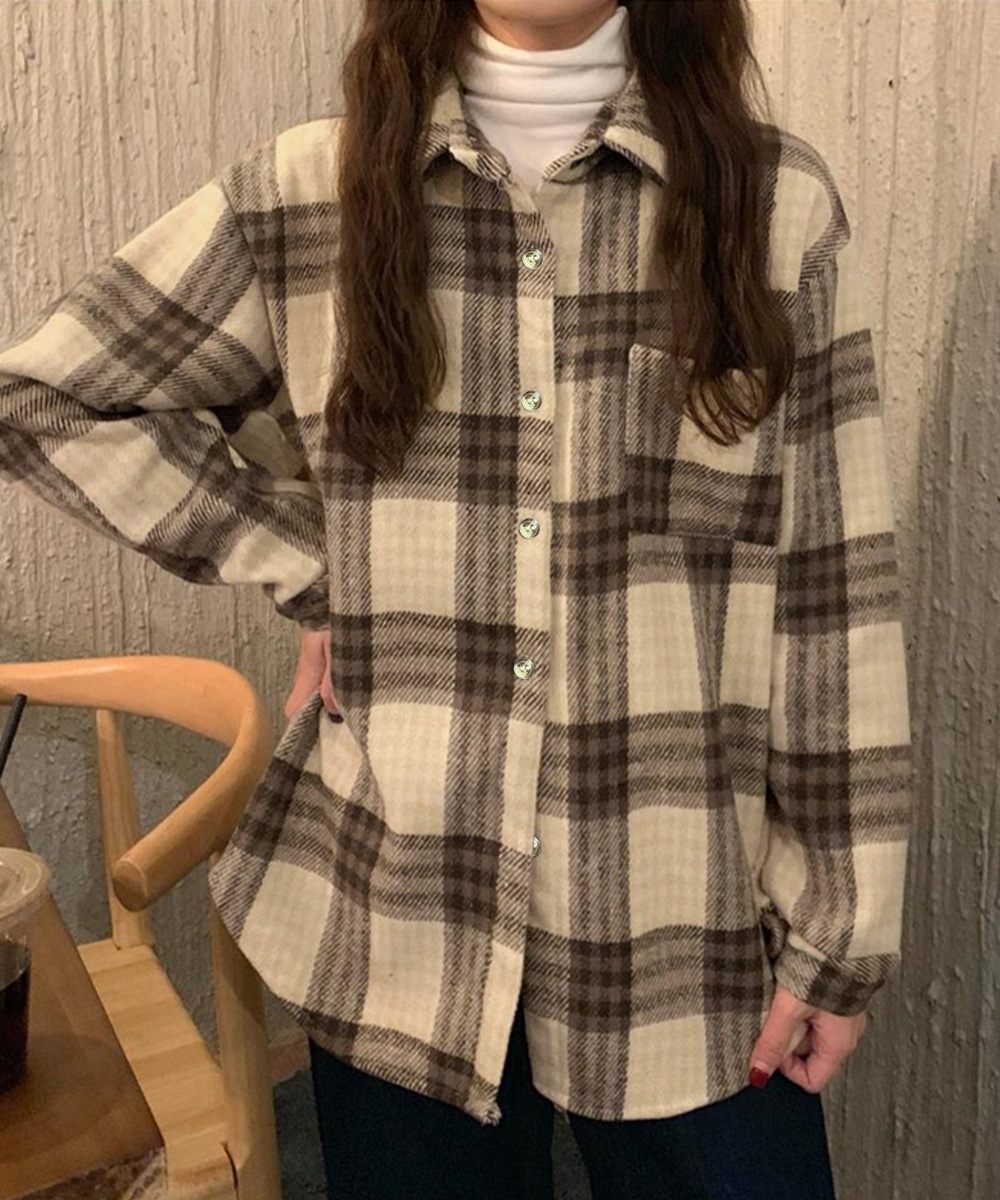チェック 服 裏起毛チェックシャツジャケット ゆったりアウター