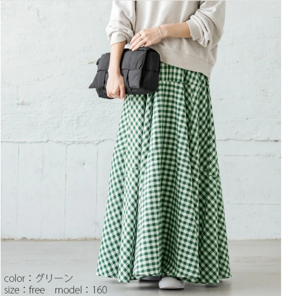 チェック 服 チェック柄ロング丈フレアスカート ウェストゴム