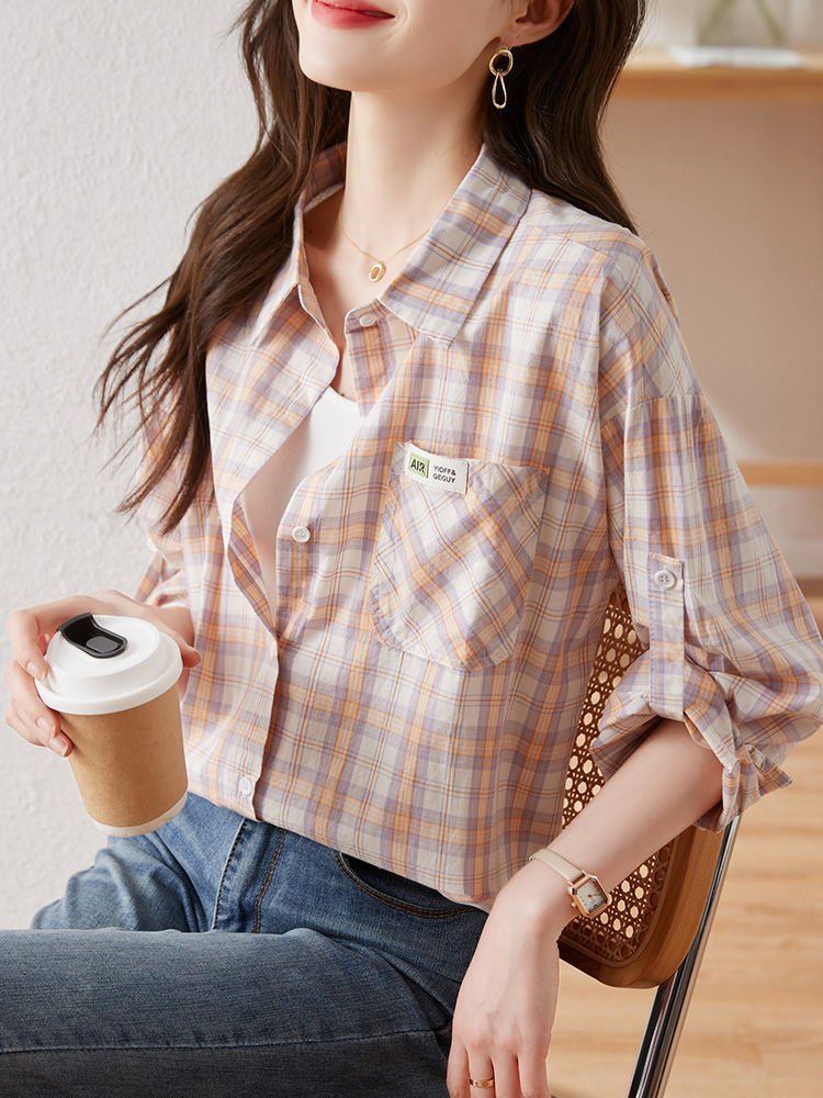 チェック服 レトロチェック柄純綿シャツ