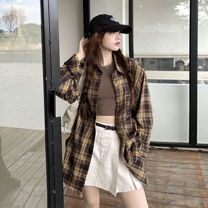 チェック 服 秋新作レディースゆったりチェック柄長袖シャツ