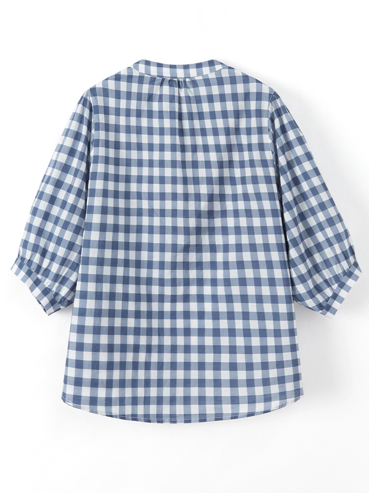 チェック服 格子柄ゆったり五分袖シャツ