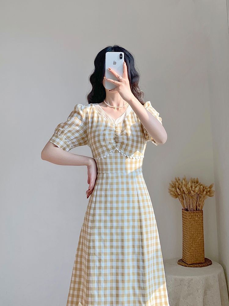 チェック服 リボン付きチェック柄レイヤードワンピース
