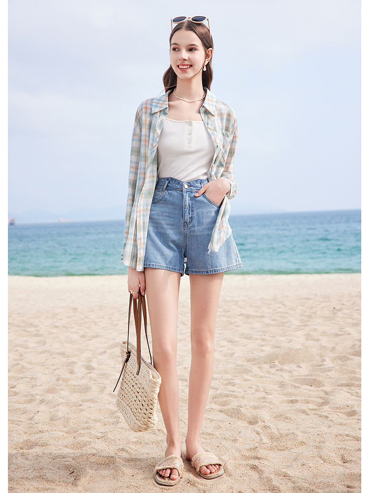 チェック服 レトロ風チェック柄長袖純綿シャツ