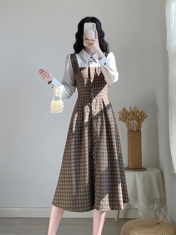 チェック服 クラシックチェック柄ジャンパースカートワンピース