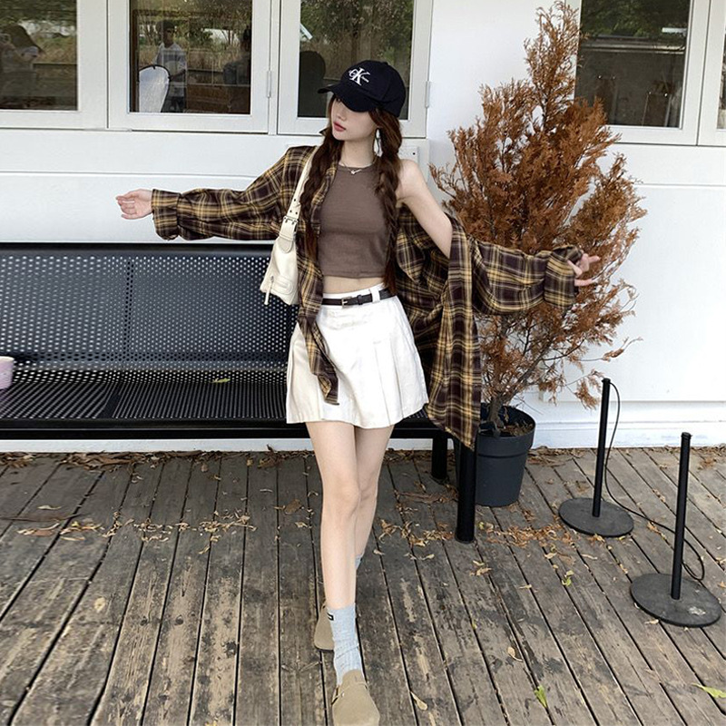 チェック 服 秋新作レディースゆったりチェック柄長袖シャツ