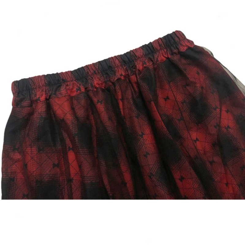 チェック 服 花柄チェック切替不規則裾フリルロングスカート