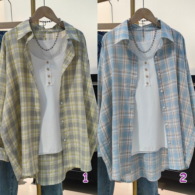 チェック 服 チェック柄ゆったりシルエット長袖ブラウス 