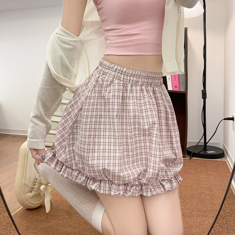 チェック服 フリルヘム チェック柄バルーンスカート