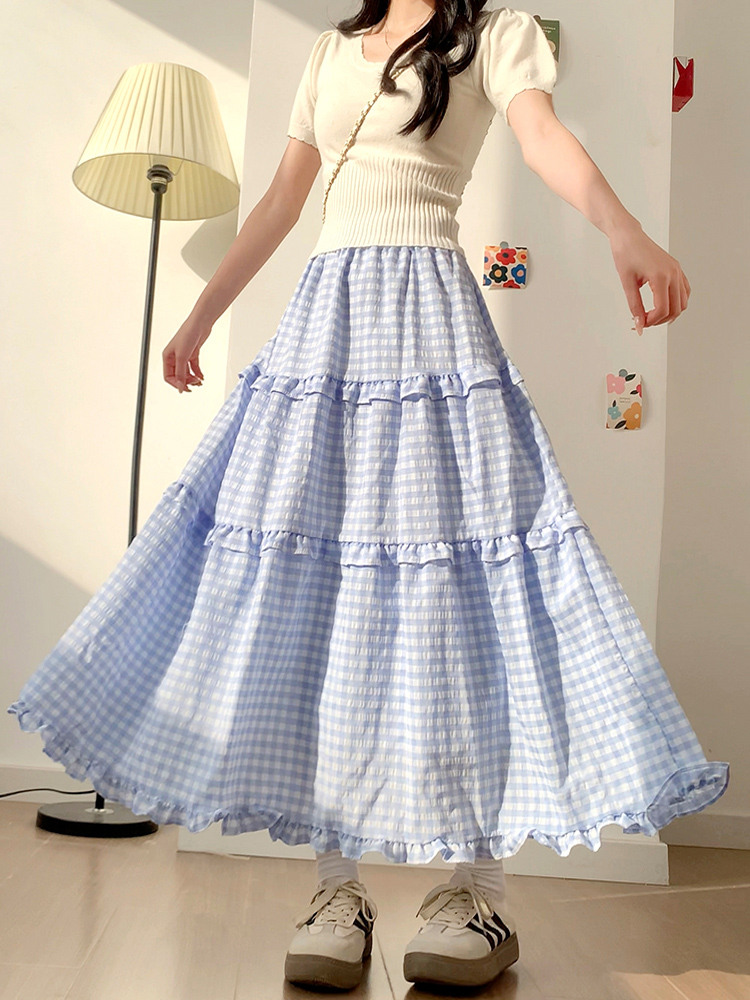 チェック服 ティアードフリル格子柄スカート
